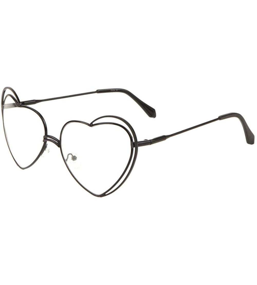 Butterfly Clear Heart Shape Lens Double Side Thin Rim Frame Sunglasses - Black - C41987HORR2 $27.24