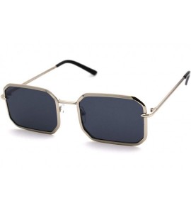 Rectangular Metal Rim Octagonal Rectangle Dad Shade Sunglasses - Silver Solid Black - CT18UXCS4TD $23.86