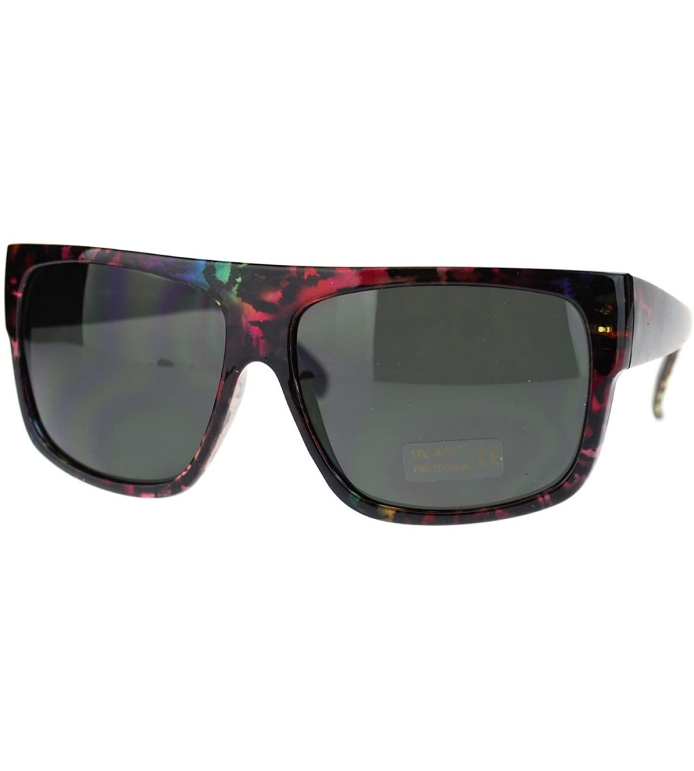 Square Unisex Square Flat Top Sunglasses Bold Macho Fashion Shades - Rainbow Leo - C511OY907KX $17.98