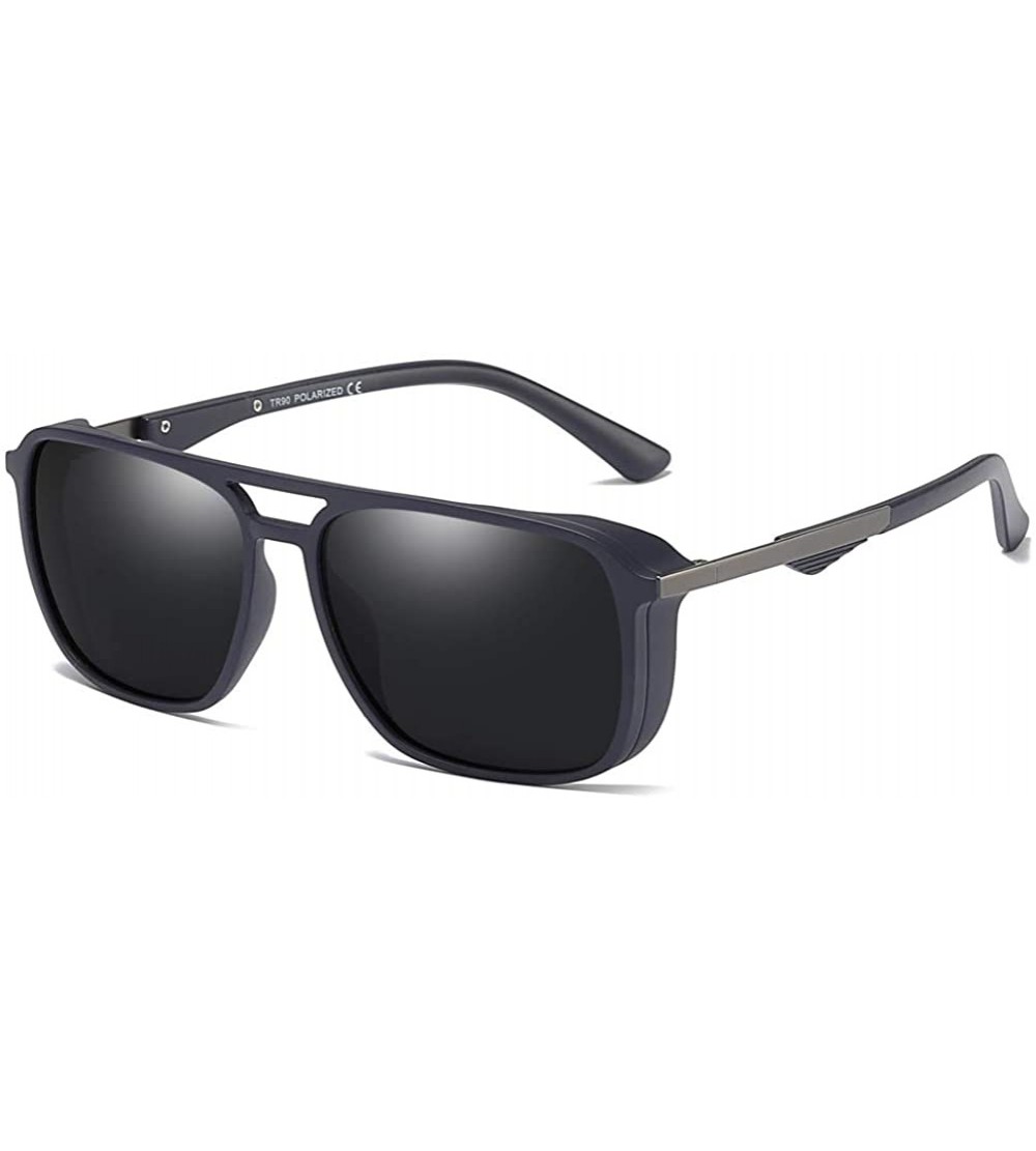 Square TR90 Frame Sunglasses Polarized Men Windproof Driving Sun Glasses for Men Square - Dark Blue - CC18K5I0S0G $22.44