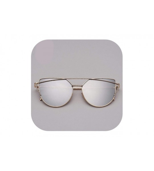 Square 2018 Er Cat Eye Sunglasses Women Vintage Metal Reflective Glasses Mirror Retro Oculos De Sol Gafas - Gold Silver - CR1...