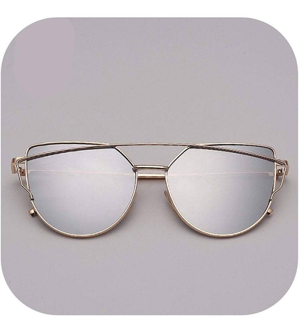 Square 2018 Er Cat Eye Sunglasses Women Vintage Metal Reflective Glasses Mirror Retro Oculos De Sol Gafas - Gold Silver - CR1...