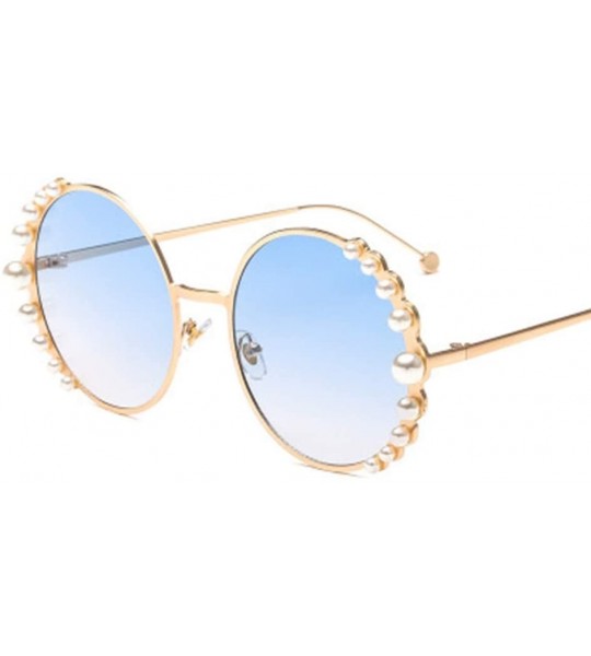 Round Round Frame Pearl Sunglasses Fashion Lady Sunglasses Metal Glasses - 5 - CA190S2UHKZ $59.92