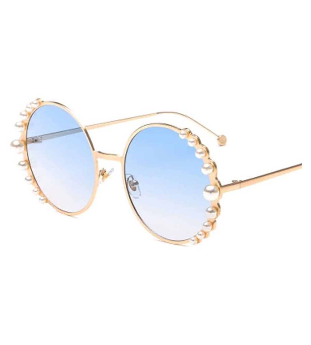 Round Round Frame Pearl Sunglasses Fashion Lady Sunglasses Metal Glasses - 5 - CA190S2UHKZ $59.92