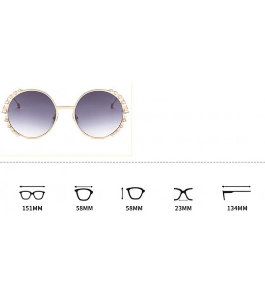 Round Round Frame Pearl Sunglasses Fashion Lady Sunglasses Metal Glasses - 5 - CA190S2UHKZ $59.92