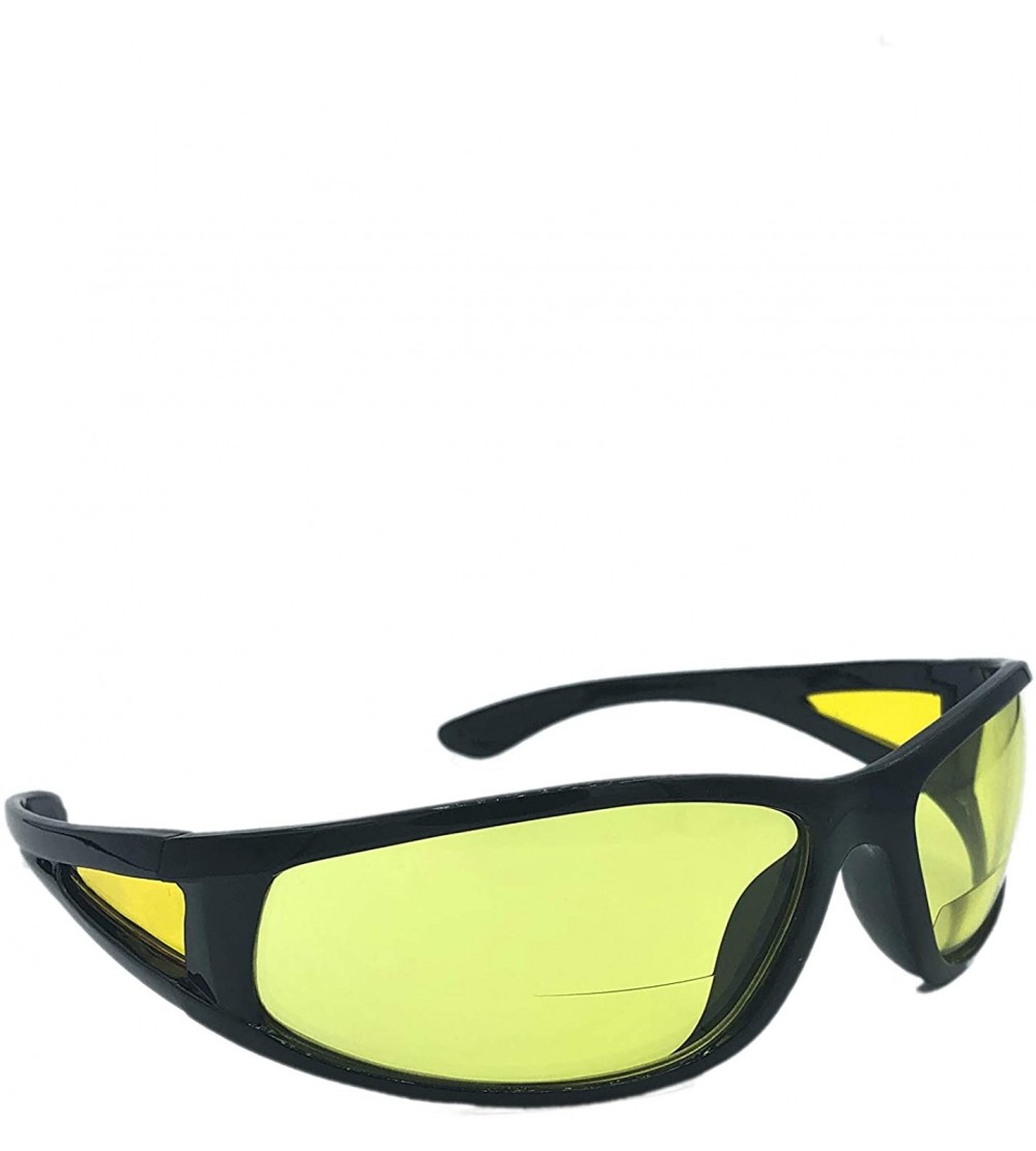 Wrap Bifocal Sports Wrap Around Yellow Lens Night Vision Driving 100% UVA UVB for Men or Women - Black - CM18ZWNK6XX $24.43