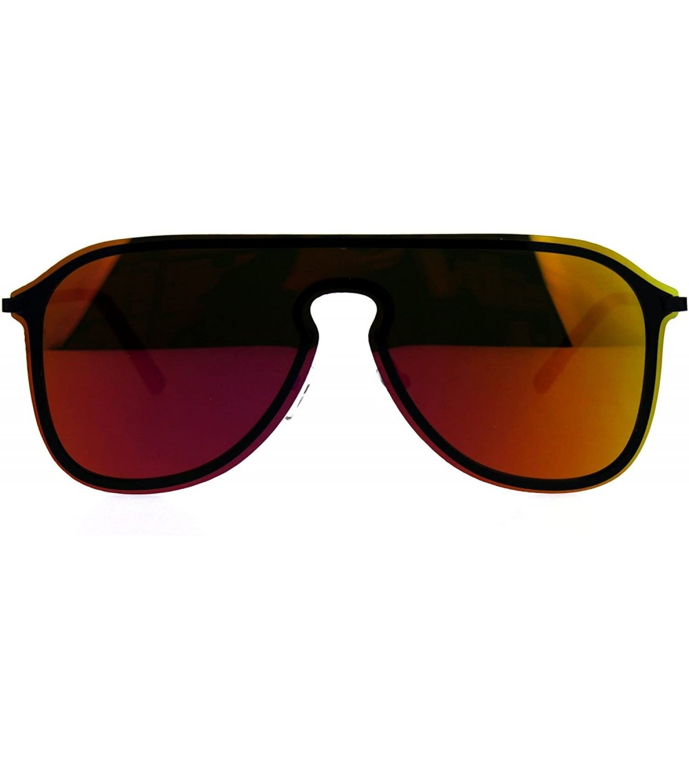 Oversized Mens Color Mirror Oversize Rimless Metal Trim Shield Racer Sunglasses - Black Fuchsia - CS18CGNMXDZ $26.68