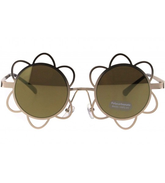 Round Womens Hippie Flower Daisy Metal Rim Party Shade Sunglasses - Gold Gold Mirror - CQ18H6SHAOG $22.92