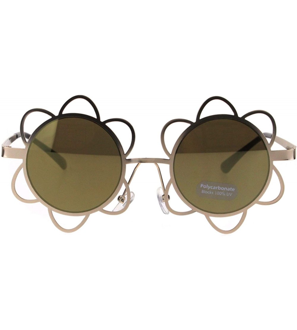 Round Womens Hippie Flower Daisy Metal Rim Party Shade Sunglasses - Gold Gold Mirror - CQ18H6SHAOG $22.92