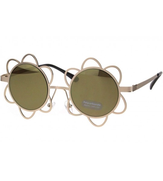 Round Womens Hippie Flower Daisy Metal Rim Party Shade Sunglasses - Gold Gold Mirror - CQ18H6SHAOG $22.92