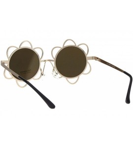 Round Womens Hippie Flower Daisy Metal Rim Party Shade Sunglasses - Gold Gold Mirror - CQ18H6SHAOG $22.92