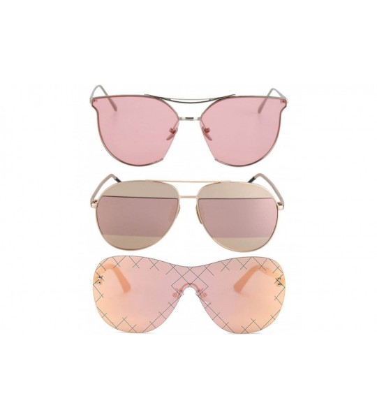 Aviator Women Ladies Cat Eye Heart Round Integral Square Oversized Metal Sunglasses - Fan_3p_6mix - CM17YE26EAU $33.99