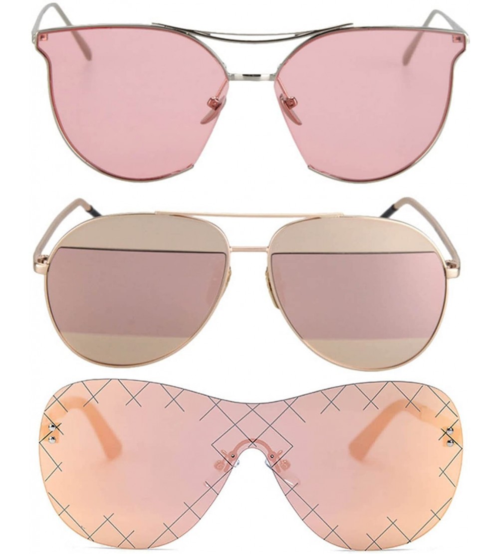 Aviator Women Ladies Cat Eye Heart Round Integral Square Oversized Metal Sunglasses - Fan_3p_6mix - CM17YE26EAU $33.99