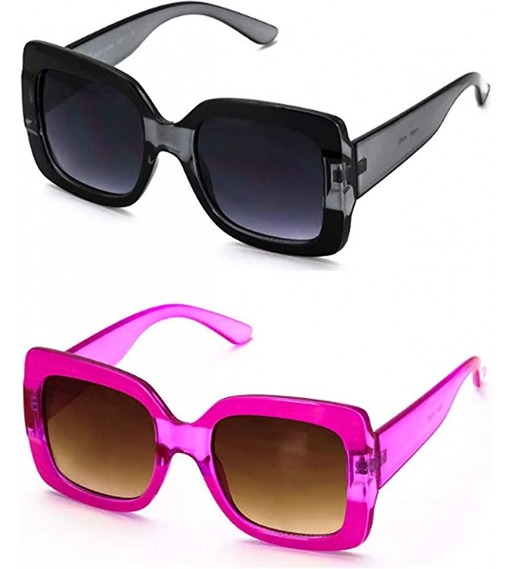 Square Oversized Square Cute Luxury Sunglasses Gradient Lens Vintage Women Fashion Glasses - Black/Gray and Pink - CC18K2NLUX...