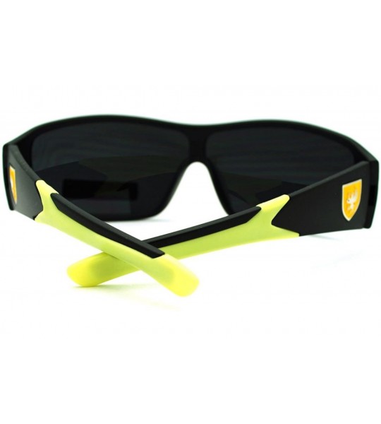 Rectangular Men's Lite Weight Sports Sunglasses Oval Rectangular Wrap - Black Neon Green - CQ11N870H9X $18.29