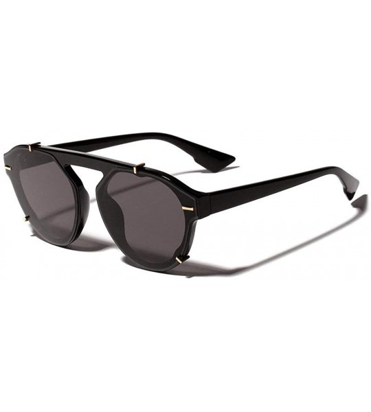 Round 2019 new trend ladies retro round big frame frog mirror brand designer sunglasses UV400 - Black - C318MD57Y63 $22.63
