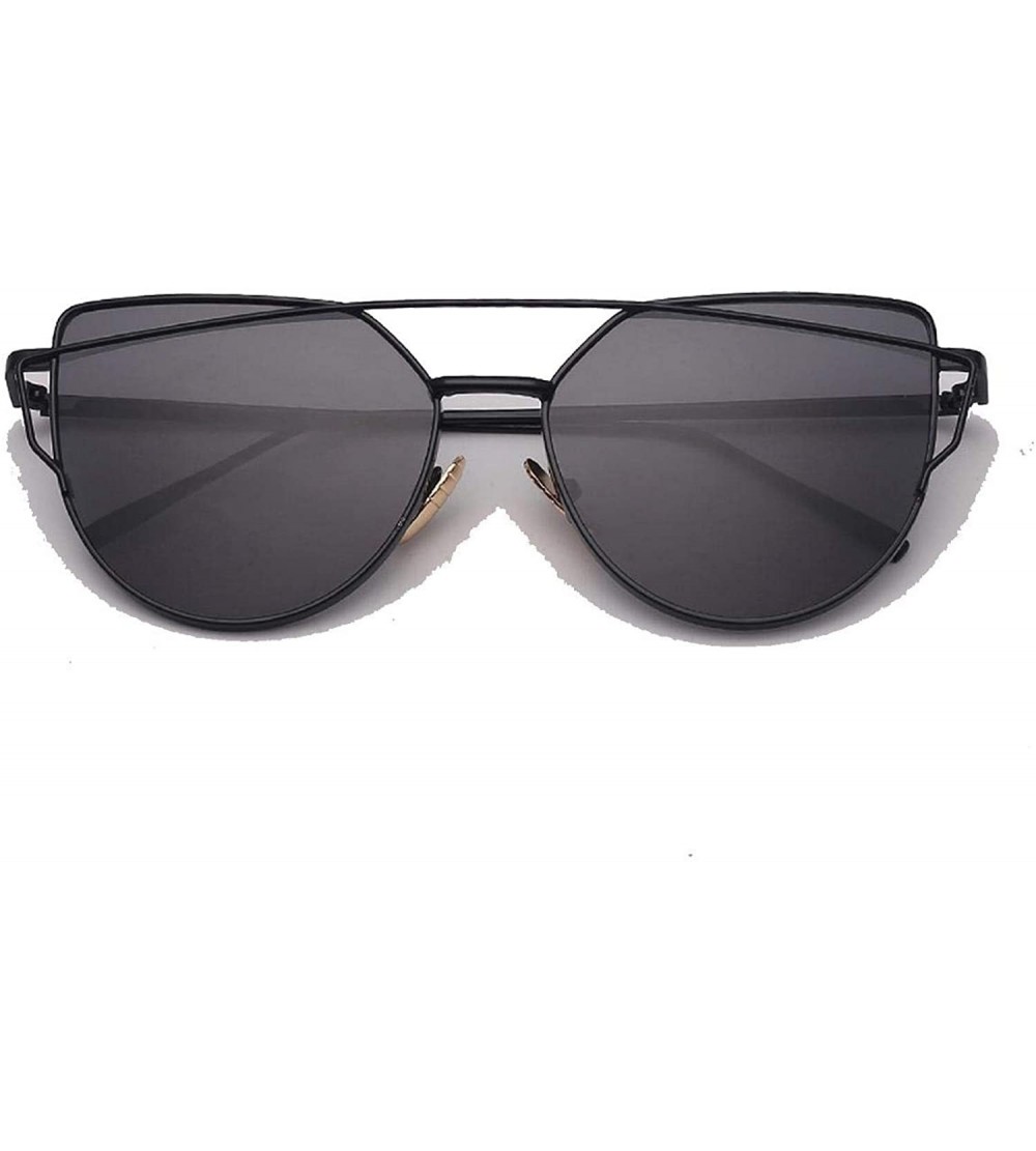 Semi-rimless Designer Cat Eye Sunglasses Women Vintage Metal Reflective Glasses Mirror Retro - Light Black - CV198ZWLIIT $59.28