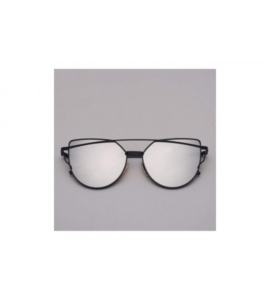 Semi-rimless Designer Cat Eye Sunglasses Women Vintage Metal Reflective Glasses Mirror Retro - Light Black - CV198ZWLIIT $59.28