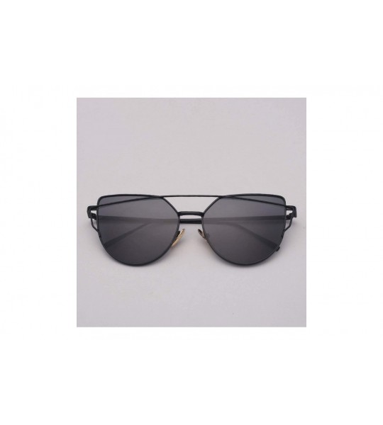 Semi-rimless Designer Cat Eye Sunglasses Women Vintage Metal Reflective Glasses Mirror Retro - Light Black - CV198ZWLIIT $59.28