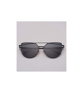 Semi-rimless Designer Cat Eye Sunglasses Women Vintage Metal Reflective Glasses Mirror Retro - Light Black - CV198ZWLIIT $59.28