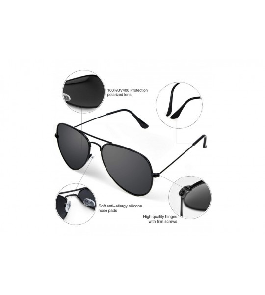 Aviator Sunglasses for Men Women Aviator Polarized Metal Mirror UV 400 Lens Protection - Black Grey - C418Y9897IQ $17.70