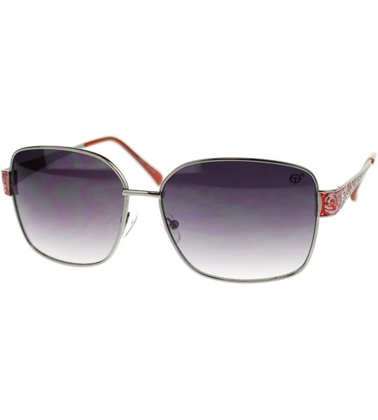 Oversized Womens Chic Square Metal Rectangular Oversize Fashion Sunglasses - Gunmetal Red - CR11YWUZ07T $18.03