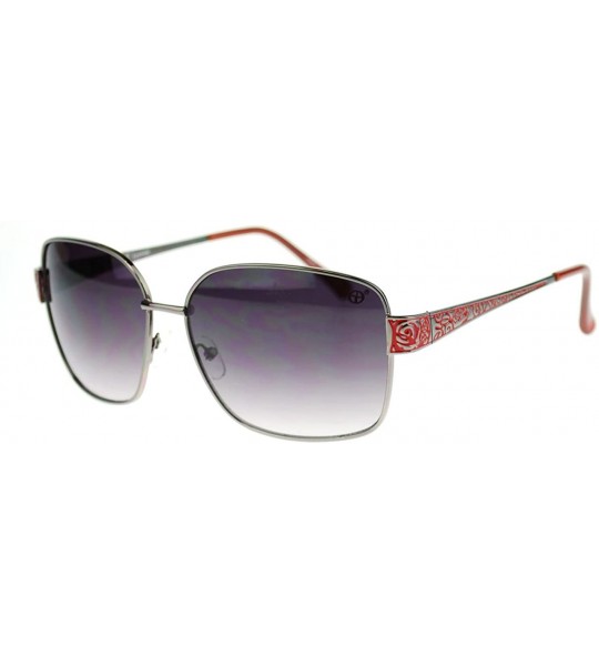 Oversized Womens Chic Square Metal Rectangular Oversize Fashion Sunglasses - Gunmetal Red - CR11YWUZ07T $18.03