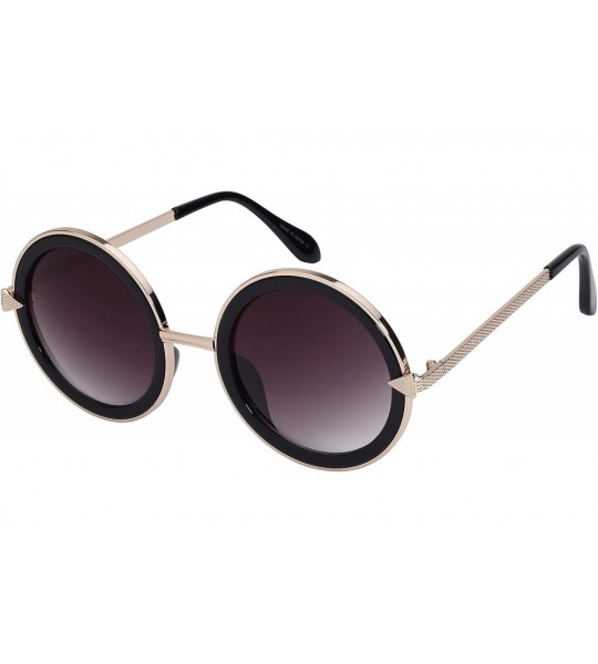 Oversized Oversized Round Circle Metal Sunglasses with Gradient Lens 25102-AP - Black - CF188HI0TSN $17.99