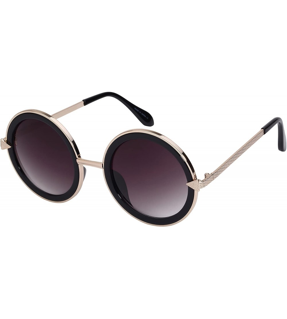 Oversized Oversized Round Circle Metal Sunglasses with Gradient Lens 25102-AP - Black - CF188HI0TSN $17.99