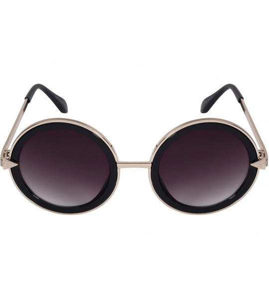 Oversized Oversized Round Circle Metal Sunglasses with Gradient Lens 25102-AP - Black - CF188HI0TSN $17.99