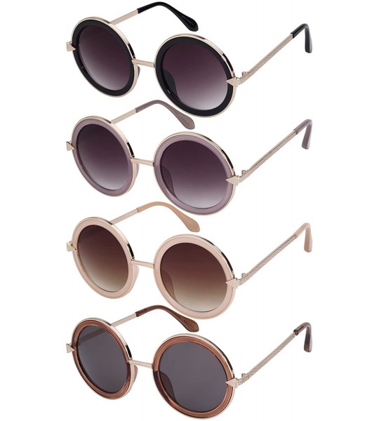 Oversized Oversized Round Circle Metal Sunglasses with Gradient Lens 25102-AP - Black - CF188HI0TSN $17.99