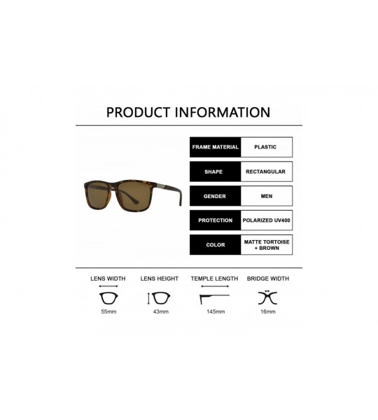 Rectangular Mens Polarized Sports Rectangular Sunglasses UV Protection Anti Glare - Matte Tortoise + Brown - CM195CO9AYT $26.19