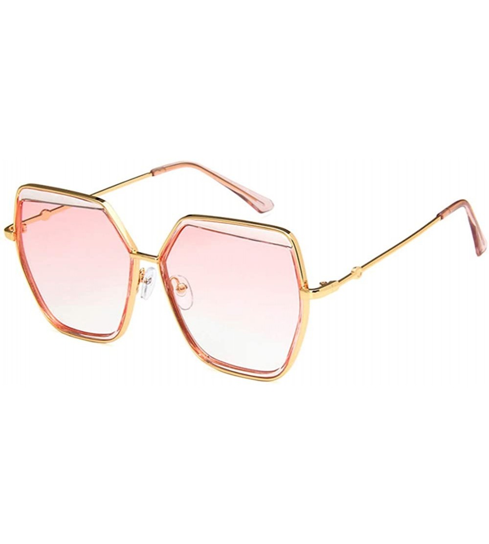 Square Unisex Sunglasses Fashion Gold Grey Drive Holiday Polygon Non-Polarized UV400 - Gold Pink - C118RLU77KI $18.80