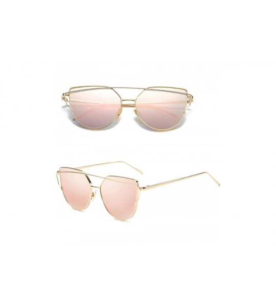 Goggle Fashion Cat Eye Vintage Rose Gold Mirror Woman's Sunglasses Metal Reflective Flat Lens Tourism Multi-color - CY198AI6K...