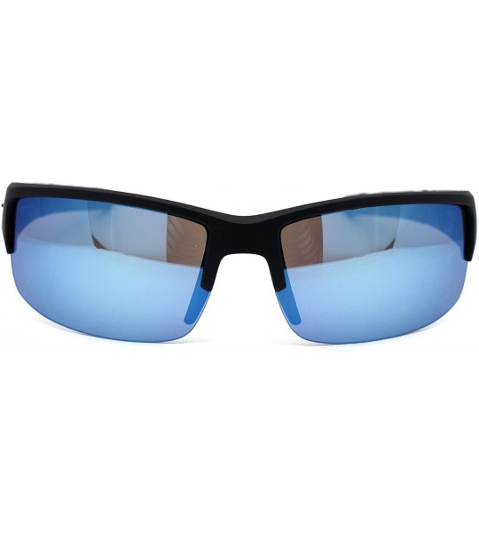 Sport Flaming Arm Rectangular Half Rim Matte Sport Sunglasses - Black Blue Blue Mirror - CX195ZXCKWR $22.89