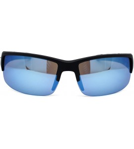 Sport Flaming Arm Rectangular Half Rim Matte Sport Sunglasses - Black Blue Blue Mirror - CX195ZXCKWR $22.89