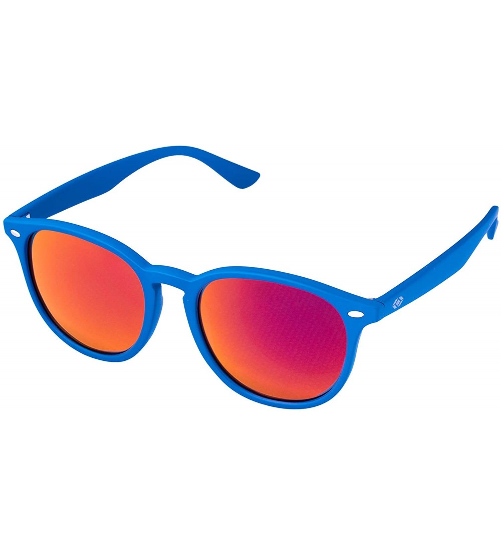 Round Vegas Polarized Retro Round Sunglasses 100% UV Protection - Multiple Options - Matte Blue - C318Q682D8Y $33.93
