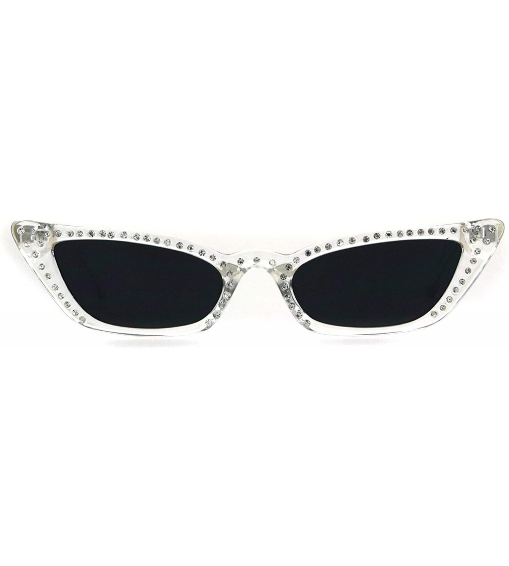Cat Eye Womens Rhinestone Icedout Narrow Goth Cat Eye Plastic Sunglasses - Clear Black - C718HK7EYA2 $23.89