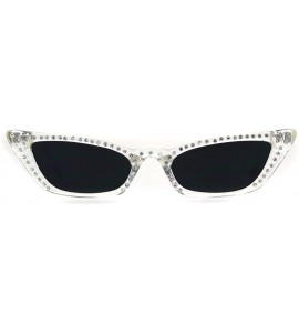 Cat Eye Womens Rhinestone Icedout Narrow Goth Cat Eye Plastic Sunglasses - Clear Black - C718HK7EYA2 $23.89