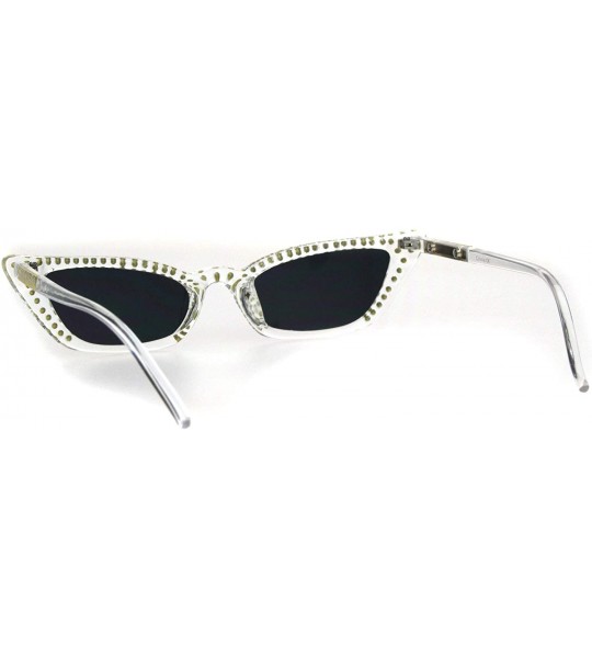 Cat Eye Womens Rhinestone Icedout Narrow Goth Cat Eye Plastic Sunglasses - Clear Black - C718HK7EYA2 $23.89