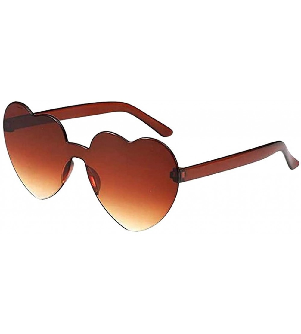 Rimless Heart Shape Rimless Sunglasses Candy Color Frameless Glasses Love Eyewear - Brown - C419073IT6G $16.25