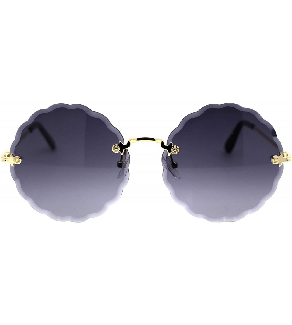 Round Womens Round Circle Sunglasses Rimless Wave Cut Fashion Shades UV 400 - Gold (Smoke) - C718Z8SSU7S $21.40