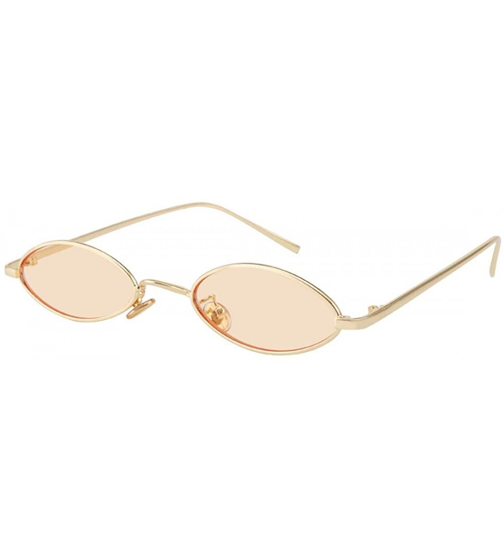 Aviator Vintage Oval Sunglasses Small Metal Frames Designer Gothic Glasses - Gold-brown - C318L0HGGEC $23.23