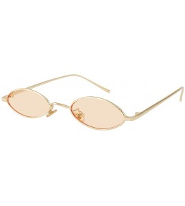 Aviator Vintage Oval Sunglasses Small Metal Frames Designer Gothic Glasses - Gold-brown - C318L0HGGEC $23.23