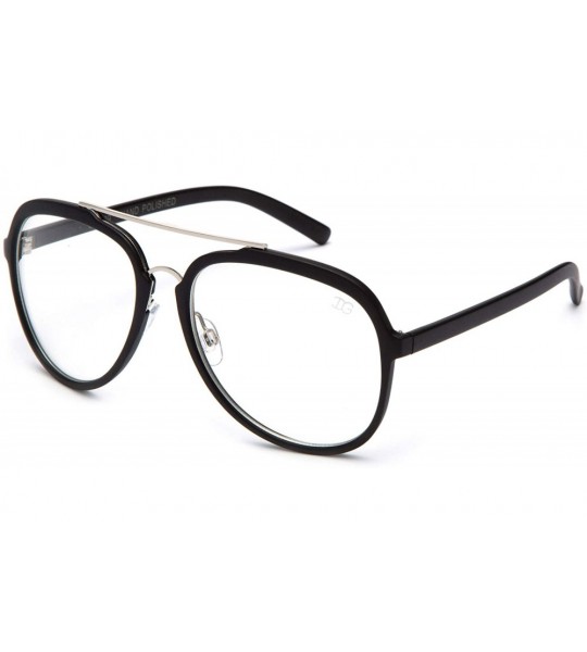 Oversized Oversized Round Metal and Plastic Frame Designer Inspired Clear Lens Glasses - Matte Black - CS11OK87GLB $19.11