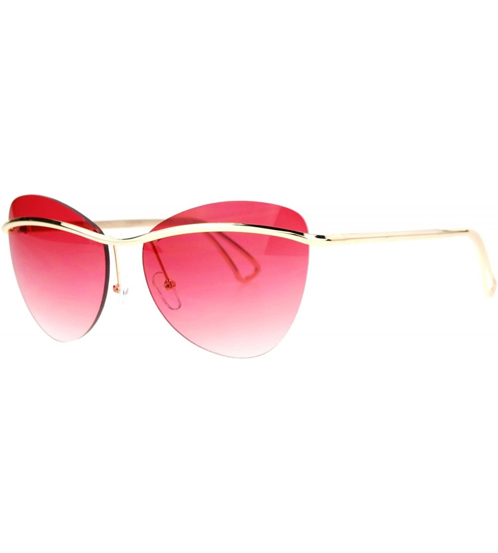 Rimless Womens Rimless Fashion Sunglasses Metal Bar Across Butterfly Frame UV 400 - Gold (Red) - C81884ATKC3 $23.43