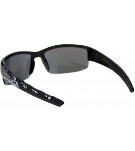 Wrap Sunglasses Mens Half Rim Wrap Around Bikers Skull Design UV 400 - Shiny Black (Black/Light Mirror) - C918Z4YRK33 $21.58