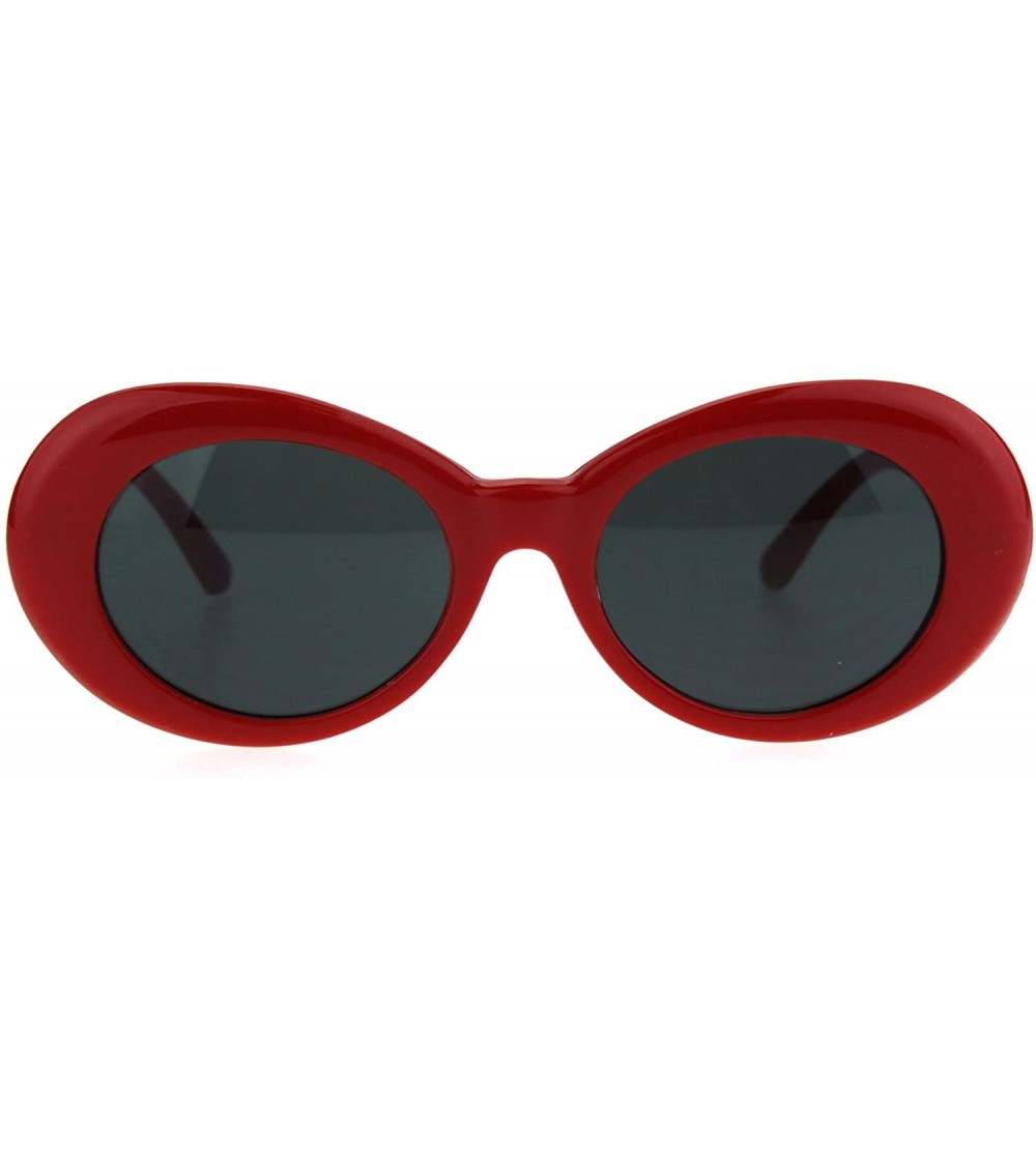 Oval Womens Thick Plastic Mod Oval Shaggy Retro Fashion Sunglasses - Red Black - C91853QAEYL $20.40