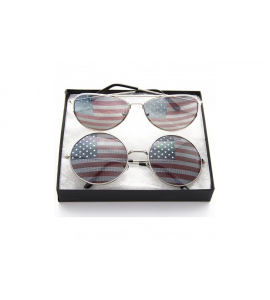 Aviator USA Flag Patriotic Sunglasses Gift Box - Silver - CC12O4QLJ1H $19.02