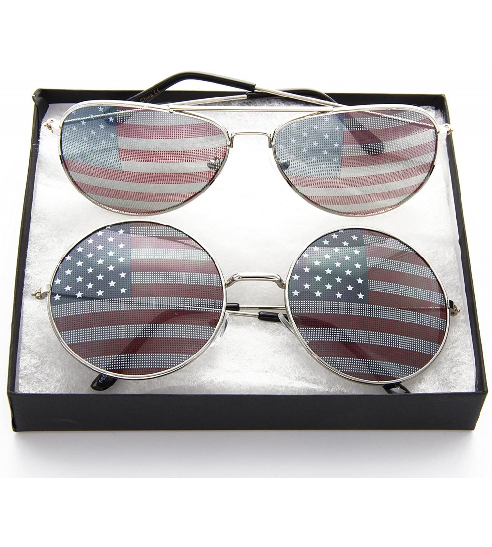 Aviator USA Flag Patriotic Sunglasses Gift Box - Silver - CC12O4QLJ1H $19.02